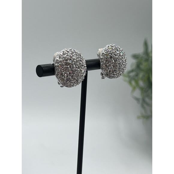 Swarovski Round Pave Clear Crystal Stud Earrings Formal Bridal Bling‎ Pierced - Picture 4 of 16